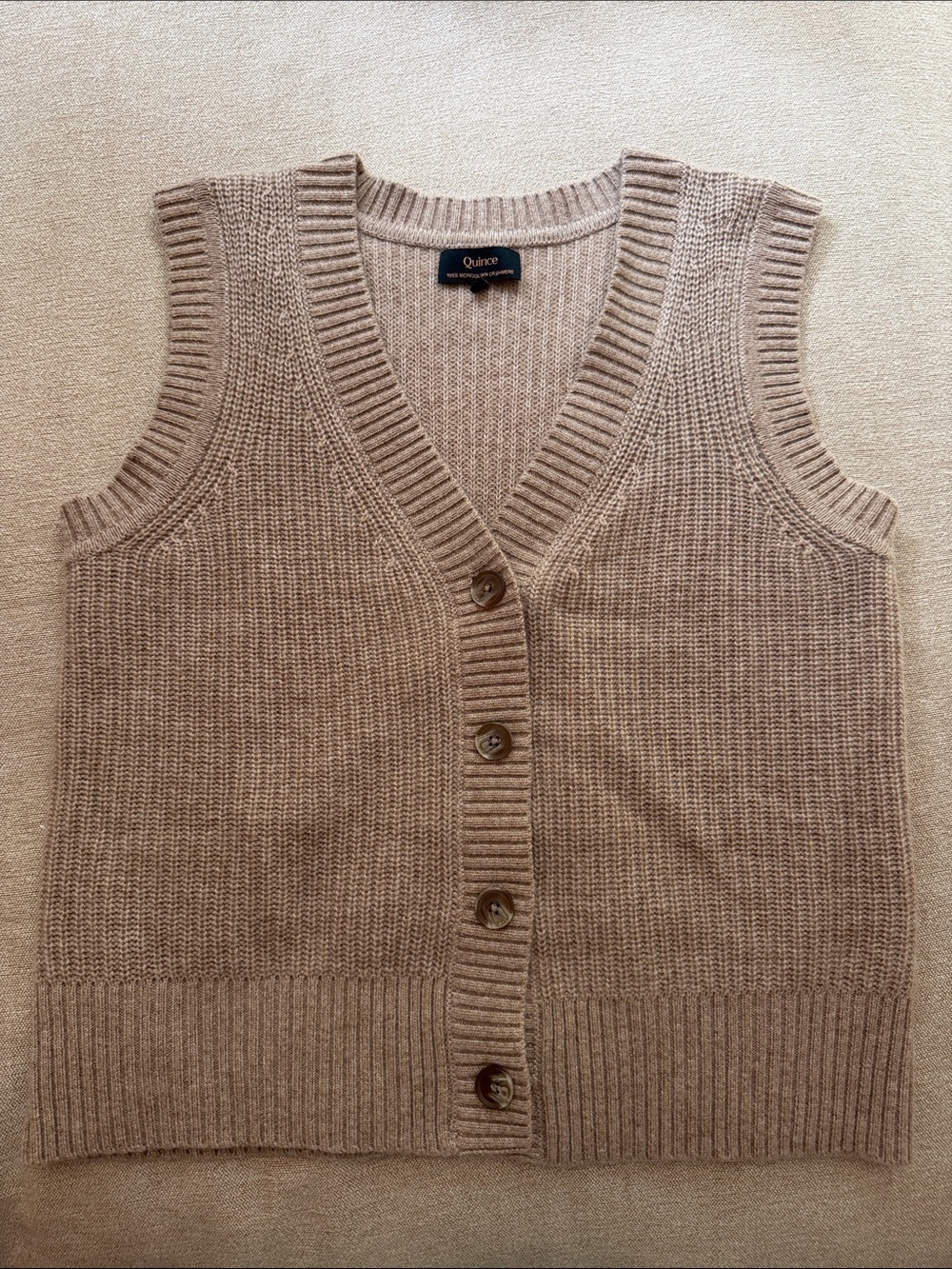 Quince Mongolian Cashmere Fisherman’s Vest in Oatmeal